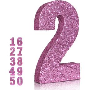 Pink Glitter Number Sign 2 Birthday Decorations,Birthday Anniversary Centerpieces for Table Decorations,Numbers for Table Toppers(7.8 Inch)