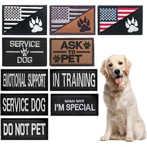 Service Dog Patches Set, 10Pack Removable Dog Vest Patches, Dog Paw Pattern Patches for Dog Harness, in Training Dog Patches