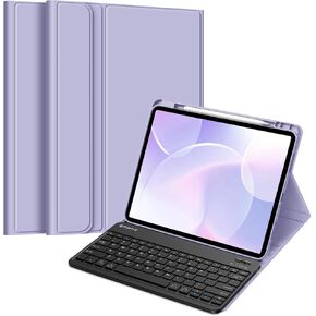 Fintie Keyboard Case for iPad Air 13-inch (M2) 2024 with Pencil Holder - Soft TPU Back Cover with Magnetically Detachable Bluetooth Keyboard, Lilac Purple