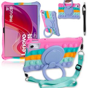 حافظة ATOOZ لجهاز Lenovo Tab M11 Tablet 11 بوصة، حافظة Lenovo Tab M11 للأطفال مع حامل قابل للدوران 360 درجة، فتحات القلم، أشرطة الكتف، حافظة خفيفة الوزن من السيليكون لجهاز Lenovo Tab M11 (TB330F/TB331F) (وردي مبهر)