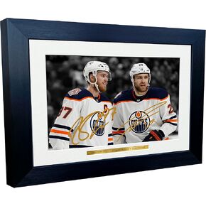 Kitbags & Lockers 12x8 A4 Connor McDavid Leon Draisaitl Edmonton Oilers NHL Autographed Signed Photo Photograph Picture Frame Ice Hockey Poster Gift Black & White