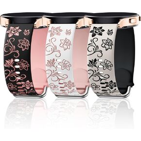Dirrelo Two-Tone Flower Engraved Bands Compatible with Samsung Galaxy Watch 6/5/4 Band 40mm 44mm, Galaxy Watch 5 Pro 45mm/Watch 6&4 Classic/Active 2/Galaxy Watch 3,20mm Soft Silicone Sport Strap Women