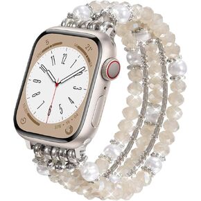 Morse Code Beaded Boho Bracelet Compatible for Apple Watch Band for Women 38mm 40mm 41mm 42mm 44mm 45mm, Handmade Elastic Stretch Apple Watch Band Strap for iWatch Series 9 8 7 6 5 4 3 2 1 SE