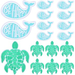 20pcs Ocean Animal Embroidered Patches Sea Turtle Dolphins Iron On Patches Embroidery Patch Applique Craft Accessories for DIY Clothing Hats Jeans Backpacks Decorations