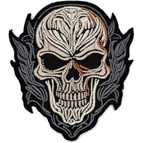3.5" Skull Iron On Patch - Skull Gothic Goth Punk Rock Halloween Horror Iron On Sew On Patches for Holes, Jackets, Leather Vest Men - Skeleton Motorcycle Skull Patch