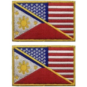 2pcs USA Flag & Philippine Flag Embroidery Patch Military Patches Tactical Emblem Applique Embroidered Patch Badges Applique for Jeans Jackets Hats Jackets Vests