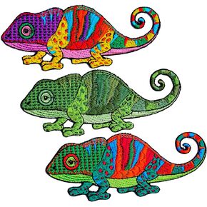 Chameleon Embroidered Iron on Patches Fabric Appliques Crafts Lizard Patch Gecko Patches Salamander Patches Wildlife