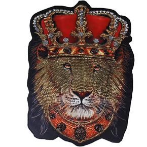 Big Crown Lion King Head Patches Sequin Print Motifs Large Fabric Animal Sew on Big T-Shirt Jacket Accessories 1pc TH1895