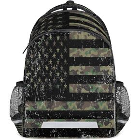 American Flag Camo School Backpack for Girl Boy Teen Vintage USA Flag Student Bookbag for Elementary Primary Junior School Bags College Travel Daypack Laptop Backpack for Men Women