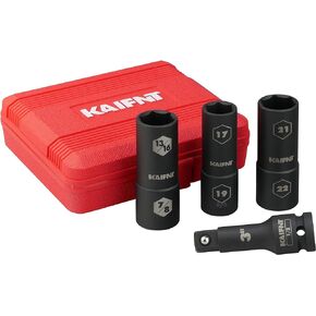 K231 Extra Thin Wall Impact Flip Socket and Knockout Bar Set with Half Sizes, Lug Nut Sockets, 1/2-Inch Drive, 7-Piece