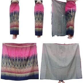 Sarong Free Size Cotton Printed Pink Fashion Ladies Clothing Long Wrap Skirt Womens Thai Traditional Striped High Waist Boho Skirts Formal Tie, Green, 34 Long