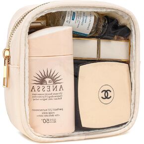 Small Clear Makeup Bag for Purse Small Cosmetic Bag Travel Size Toiletry Bags Cute Travel Makeup Bag,Coin Purse,Car Asscessories Organizer Storage Travel Essentials for Women Girls(Clear-Beige)