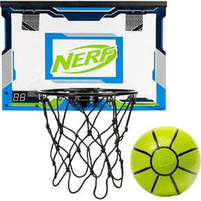 حلقة كرة السلة الصغيرة LED فوق الباب من NERF - حلقة كرة سلة احترافية تضيء في الأماكن المغلقة للأطفال - مجموعة حلقة صغيرة إلكترونية من سلام دنك مع كرة سلة صغيرة - باب + حلقة داخلية لغرفة النوم للأطفال