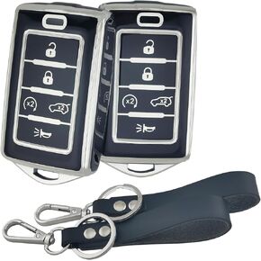 2Pcs 5 Buttons TPU Smart Key Fob for 2023 2022 2021 Jeep Grand Cherokee L Grand Wagoneer Key Fob Cover M3NWXFOB1 (Black)