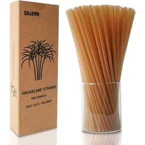 Biodegradable Eco-Friendly Sugarcane Straws 10.2 Inch Long Compostable Drinking Straws Bulk Plasticless A Sturdy Straws Works for Hot/Cold Drinks Not Soggy Alternative to Platic/Paper Ones