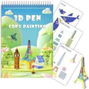 3D Printing Pen Drawing Book Spiral Bound with Transparent Template, 40 Patterns Reusable Painting Graffiti Template, Ideal DIY Gift for Kids Include Animal Transportation House Building Food