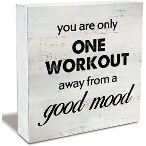 Rustic Good Mood Wood Box Sign Motivational Fitness Wooden Box Sign Farmhouse Home Home Gym Desk Shelf Decor Uplifting Gift (5 X 5 Inch)