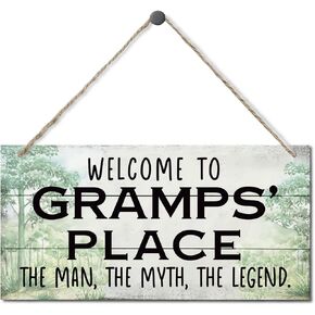 Vintage Style Sign, Welcome to Gramps' Place The Man, The Myth, The Legend. Hanging Wood Sign Home Decorative, Printed Wood Wall Art Sign, Father’s Day Gift for Grandpa 12x6 inch
