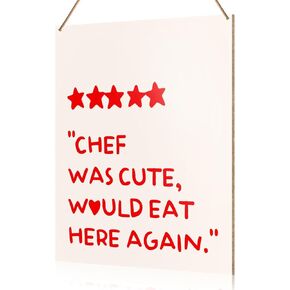 UDNADKEX Kitchen Wall Hanging Sign Decor, Chef Was Cute Would Eat Here Again, Home Kitchen Dining Room Retro Wooden Sign Decor Kitchen Wall Decoration
