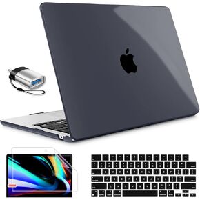Tuiklol for MacBook Air 13.6 inch Case 2024 2023 2022 Release M3 A3113 / M2 A2681, Plastic Hard Shell Cover with Keyboard Cover & Screen Protector & USB C to USB Adapter, Crystal Black