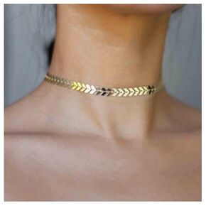Boho Fishbone Necklace Choker Chain Gold Chevron Choker Necklace Minimalist Fish Bone Clavicle Necklace Arrow Chain Short Necklace Jewelry for Women and Girls