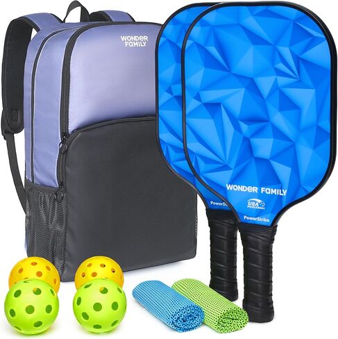 Pickleball Paddles Set of 2- Fiberglass USAPA Approved Pickleball Paddles - Pickleball Rackets with Backpack & 2 Cooling Towel & 4 Balls (2 Outdoor & 2 Indoor) in Saudi Arabia