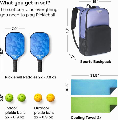 Pickleball Paddles Set of 2- Fiberglass USAPA Approved Pickleball Paddles - Pickleball Rackets with Backpack & 2 Cooling Towel & 4 Balls (2 Outdoor & 2 Indoor) in Saudi Arabia