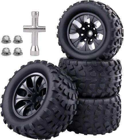 1/10 Scale RC Monster Truck Wheels Tires Set 12mm Hex 2.8 Tires Compatible with Traxxas Stampede Redcat Rustler Brushless Lipo Power 2S-4S (Non-Glued) in Saudi Arabia