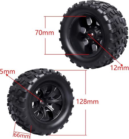 1/10 Scale RC Monster Truck Wheels Tires Set 12mm Hex 2.8 Tires Compatible with Traxxas Stampede Redcat Rustler Brushless Lipo Power 2S-4S (Non-Glued) in Saudi Arabia