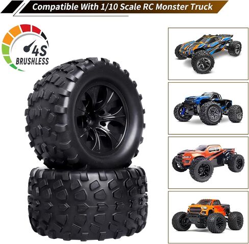 1/10 Scale RC Monster Truck Wheels Tires Set 12mm Hex 2.8 Tires Compatible with Traxxas Stampede Redcat Rustler Brushless Lipo Power 2S-4S (Non-Glued) in Saudi Arabia