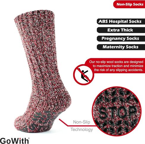 GoWith 1 Pair Unisex Merino Wool Slipper Socks, Thick Warm No Slip Cozy Grip Non-Skid Hospital Winter Socks for Men & Women in Kuwait