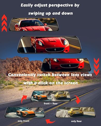 Mirror Dash Cam, 12'' Rear View Mirror Camera, 4K Front and Rear Inside 3 Channel Rearview Mirror with 64GB Card, Reverse Assistance, Smart Full Touch Screen, Wi-Fi and GPS in Saudi Arabia