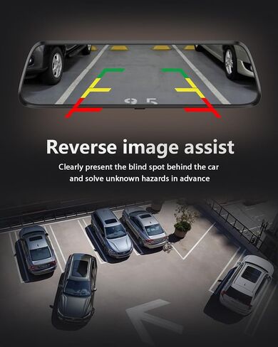 Mirror Dash Cam, 12'' Rear View Mirror Camera, 4K Front and Rear Inside 3 Channel Rearview Mirror with 64GB Card, Reverse Assistance, Smart Full Touch Screen, Wi-Fi and GPS in Saudi Arabia