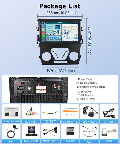 【8Core 4+64G】for Ford Fusion Mondeo 2013-2019 Android Car Stereo with Wireless Carplay Android Auto, 9" HD 1280*720P IPS Touchscreen Car Radio with GPS WiFi DSP Audio Bluetooth 5.0 SWC Backup Camera in Saudi Arabia