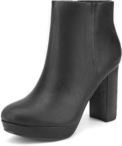 DREAM PAIRS Women's Stomp High Heel Ankle Boots | platform ankle boots classic round toe design non-slip outsole inside zipper for Easy On and Off in Saudi Arabia