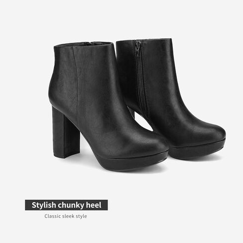 DREAM PAIRS Women's Stomp High Heel Ankle Boots | platform ankle boots classic round toe design non-slip outsole inside zipper for Easy On and Off in Saudi Arabia