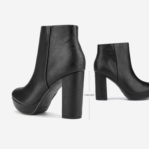 DREAM PAIRS Women's Stomp High Heel Ankle Boots | platform ankle boots classic round toe design non-slip outsole inside zipper for Easy On and Off in Saudi Arabia