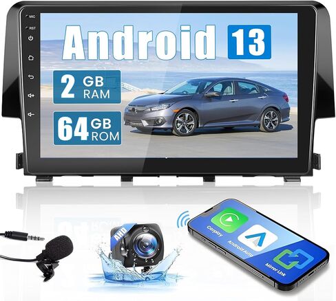 Hikity for Honda Civic 2016-2020 Android Car Stereo 2+64GB 9 Inch Touchscreen Car Radio Wireless Carplay Android Auto Support GPS Navigation WiFi Bluetooth FM EQ Backup Camera in Saudi Arabia