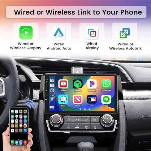 Hikity for Honda Civic 2016-2020 Android Car Stereo 2+64GB 9 Inch Touchscreen Car Radio Wireless Carplay Android Auto Support GPS Navigation WiFi Bluetooth FM EQ Backup Camera in Saudi Arabia