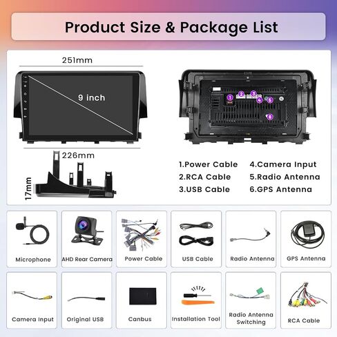 Hikity for Honda Civic 2016-2020 Android Car Stereo 2+64GB 9 Inch Touchscreen Car Radio Wireless Carplay Android Auto Support GPS Navigation WiFi Bluetooth FM EQ Backup Camera in Saudi Arabia