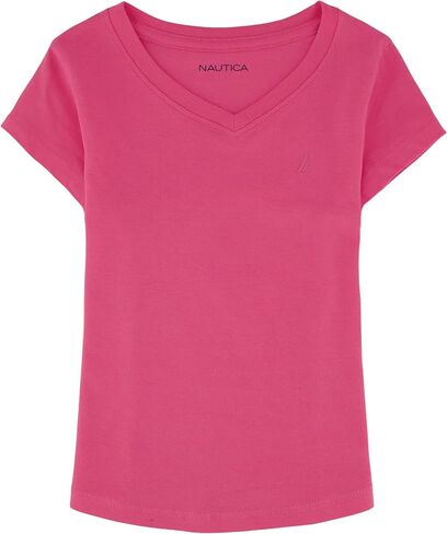 Nautica Girls' Short Sleeve V-Neck T-Shirt, Solid Cotton Blend Tee with Tagless Interior in Saudi Arabia