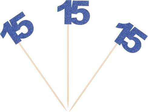 عيد الميلاد الخامس عشر المركزية العصي الأزرق الداكن بريق رقم 15 حزب الجدول القبعات العالية زهرة يختار لوازم حفلات الذكرى السنوية - حزمة من 10 in Kuwait