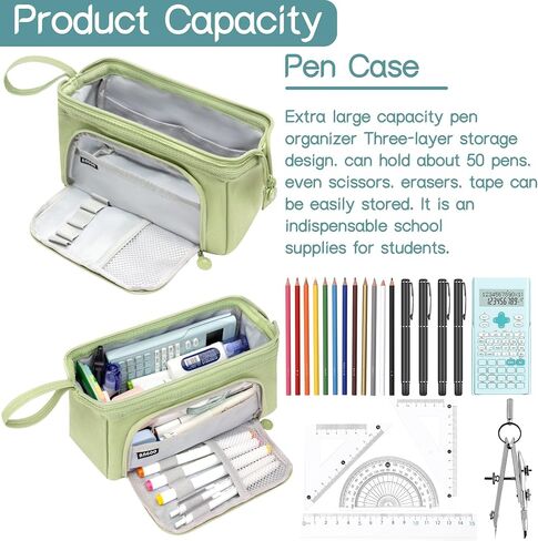 pencil case big pencil pouch pencil box large pencil bag for school, pen cases for adults special pencil cases for girls cute aesthetic big capacity pencil bags with zipper(Green) in Saudi Arabia