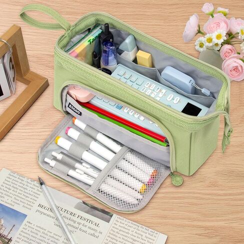 pencil case big pencil pouch pencil box large pencil bag for school, pen cases for adults special pencil cases for girls cute aesthetic big capacity pencil bags with zipper(Green) in Saudi Arabia