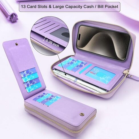 Lacass Case Wallet Compatible with iPhone 15 Pro Max 6.7 inch 2023, Crossbody Dual Zipper Detachable Leather Wallet phone case Cover (Black) in Saudi Arabia