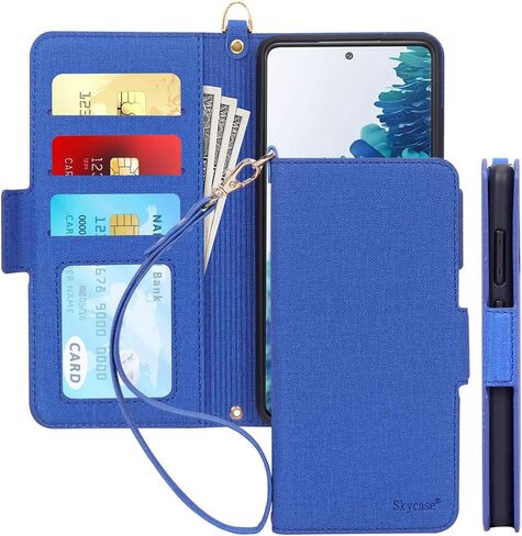 حافظة Skycase Galaxy S20 Fe 5G 6.5 بوصة، حافظة محفظة Samsung Galaxy S20 Fe، [حجب RFID] حافظة محفظة قابلة للطي مصنوعة يدويًا مع فتحات للبطاقات وحزام يد قابل للفصل لهاتف Samsung Galaxy S20 Fe 6.5 بوصة 2020، كحلي in Saudi Arabia