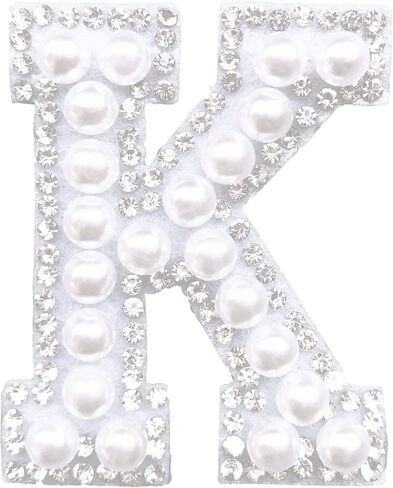 Rhinestone Iron On Patches, Sparkly Rhinestone and Elegant Pearls English Letter A-Z Clothing Decoration Sew On Patches for DIY Project, (M) in Saudi Arabia