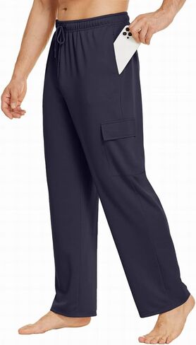 Deyeek Mens Cargo Sweatpants Open Bottom Straight Leg Cargo Sweat Pants for Mens Baggy Lounge Jogger Sweatpants with Pockets in Kuwait