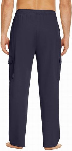 Deyeek Mens Cargo Sweatpants Open Bottom Straight Leg Cargo Sweat Pants for Mens Baggy Lounge Jogger Sweatpants with Pockets in Kuwait