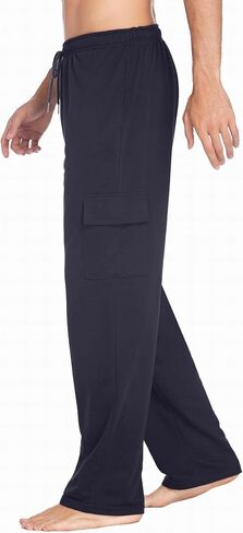 Deyeek Mens Cargo Sweatpants Open Bottom Straight Leg Cargo Sweat Pants for Mens Baggy Lounge Jogger Sweatpants with Pockets in Kuwait